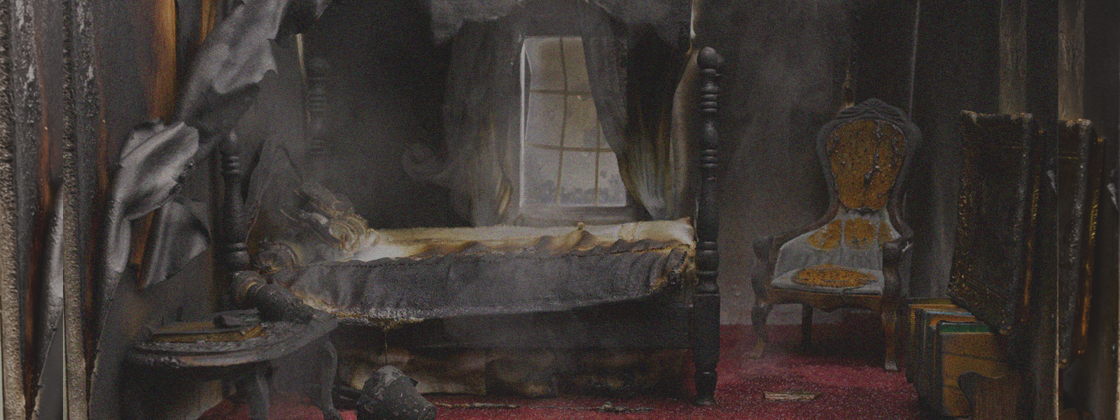 Burnt bed room and mattress